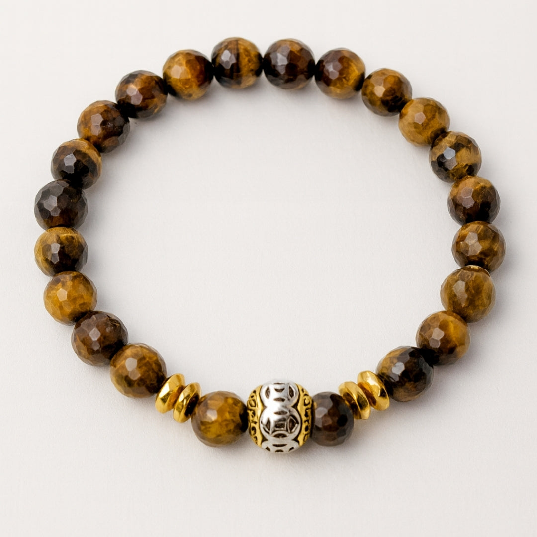 Tiger Eye Bracelet 8mm Faceted with Hematite |Gift for Men & Women EMF Shield