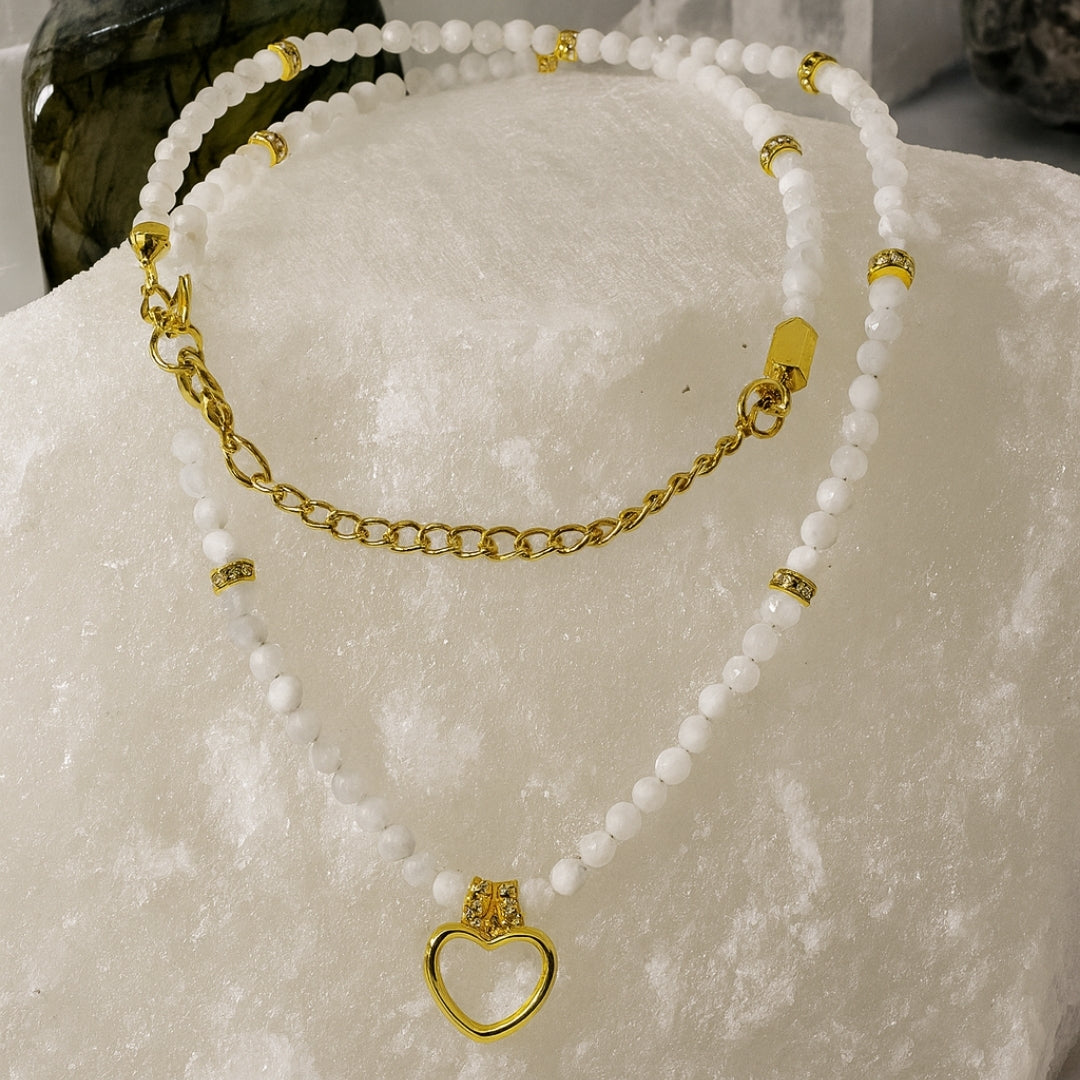 Moonstone Heart Necklace | 3 mm Faceted Dainty Moonstone Pendant