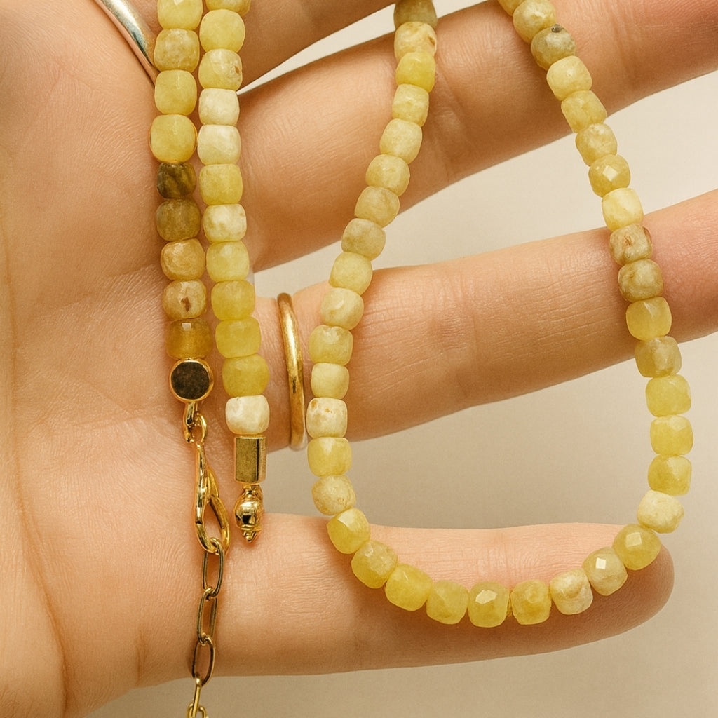 Yellow Opal Cube 5mm 18K Gold-Plated