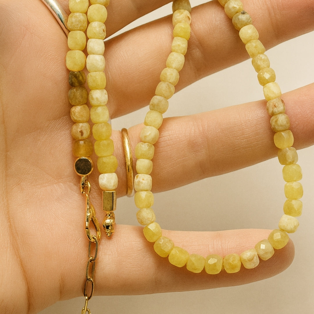 Yellow Opal Cube 5mm 18K Gold-Plated