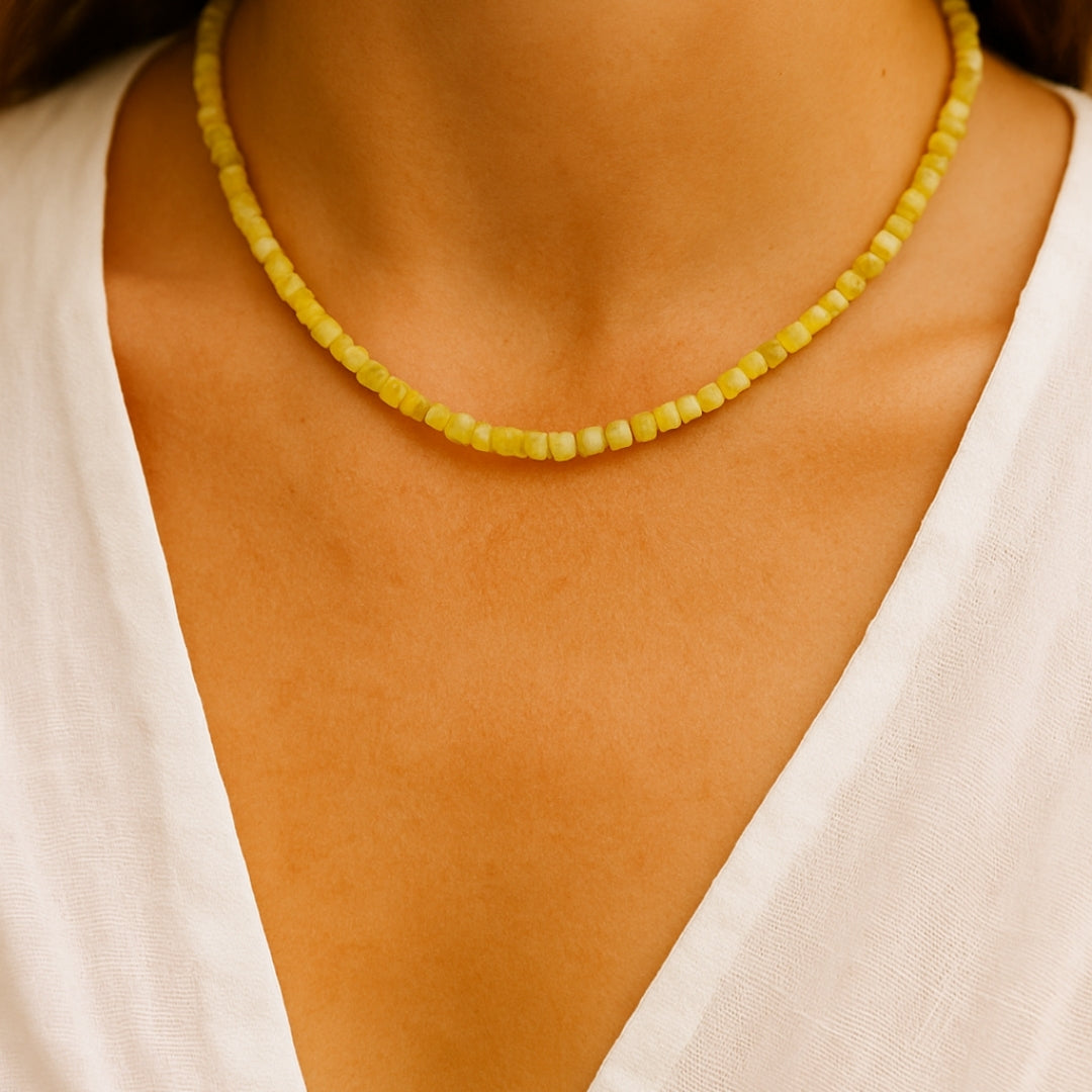 Yellow Opal Cube 5mm 18K Gold-Plated