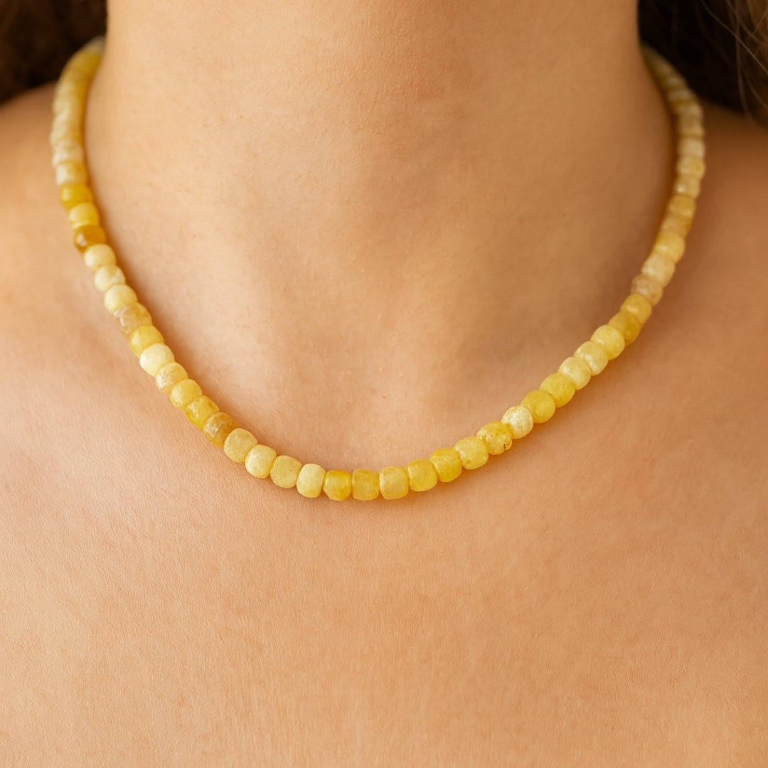 Yellow Opal Cube 5mm 18K Gold-Plated