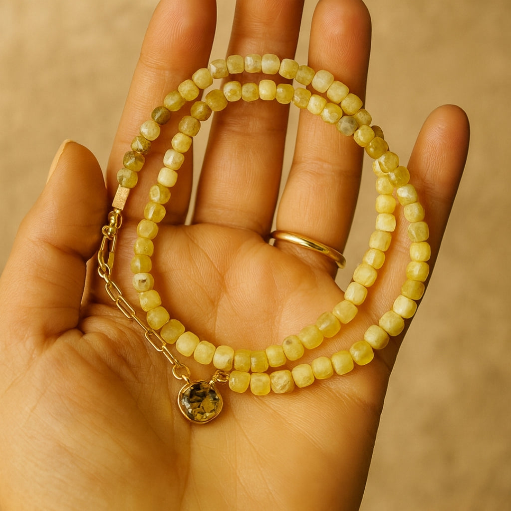 Yellow Opal Cube 5mm 18K Gold-Plated