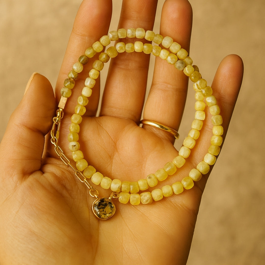 Yellow Opal Cube 5mm 18K Gold-Plated