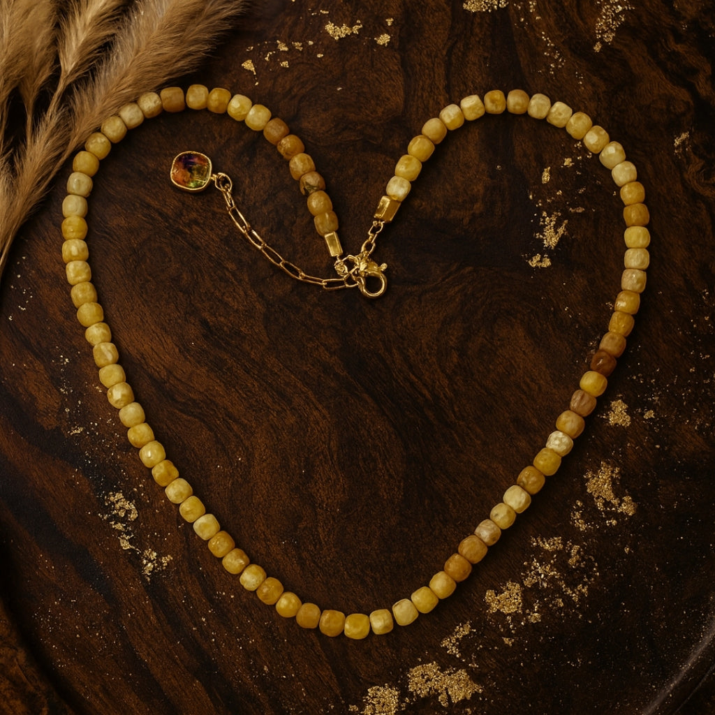 Yellow Opal Cube 5mm 18K Gold-Plated